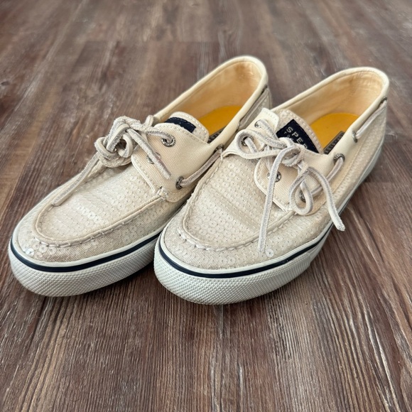 Sperry Top Sider Off-White Sequin Boat Shoes - Picture 1 of 9